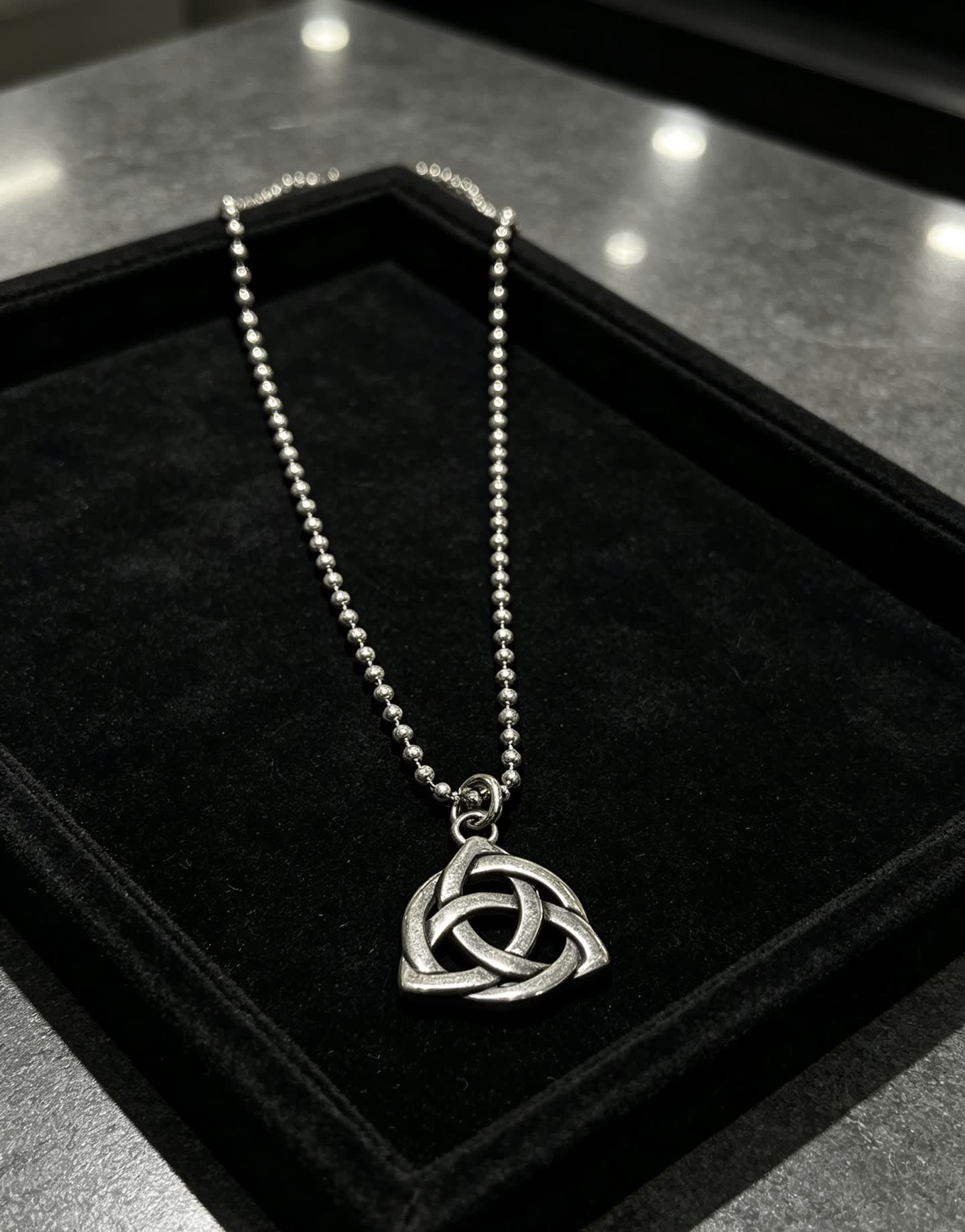 Chrome Hearts Sterling Silver Trinity Knot Pendant with Beaded Chain